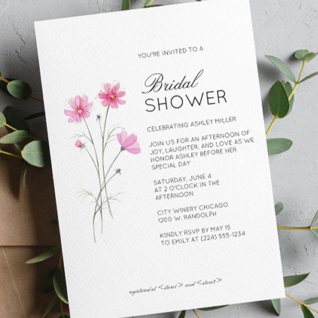 Invitación Moderno Boda de detalles florales mínimos en ducha (Subido por el creador)