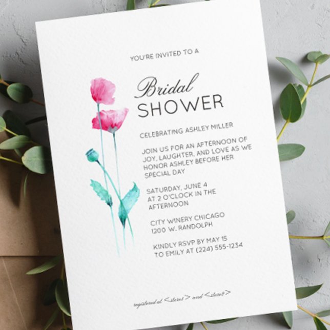 Invitación Moderno Boda de detalles florales mínimos en ducha (Subido por el creador)