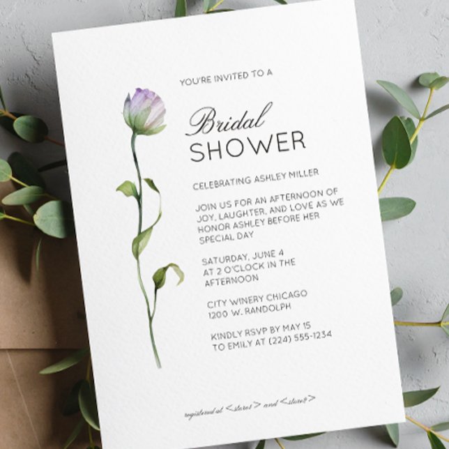 Invitación Moderno Boda de detalles florales mínimos en ducha (Subido por el creador)