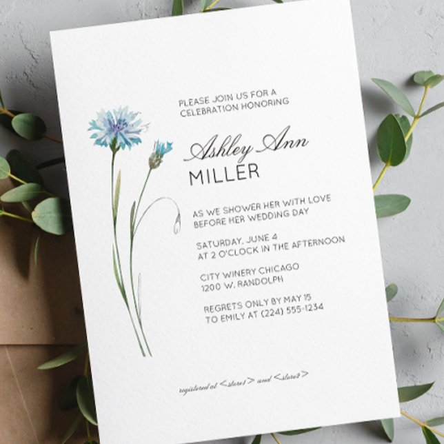 Invitación Moderno Boda de detalles florales mínimos en ducha (Subido por el creador)