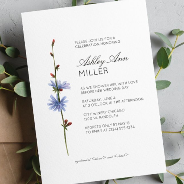Invitación Moderno Boda de detalles florales mínimos en ducha (Subido por el creador)