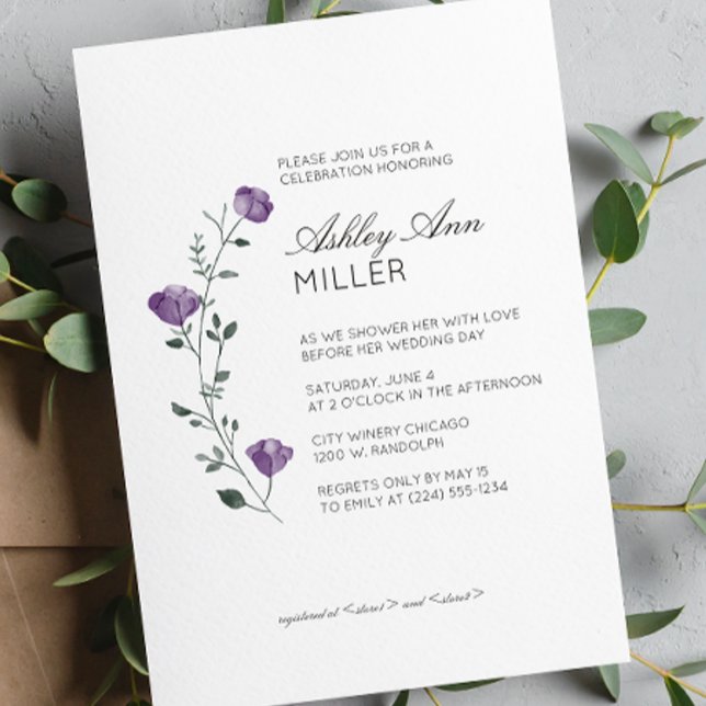 Invitación Moderno Boda de detalles florales mínimos en ducha (Subido por el creador)