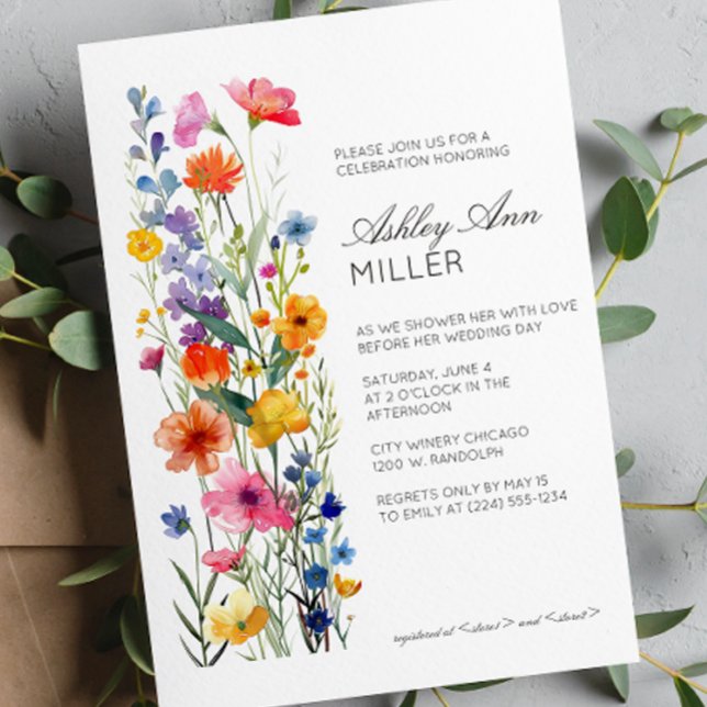 Invitación Moderno Boda de detalles florales mínimos en ducha (Subido por el creador)