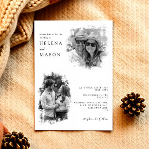 Invitación Moderno boda de dos fotos en blanco y negro