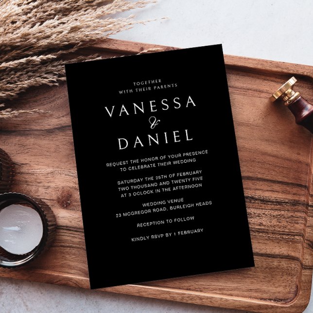 Invitación Moderno Boda de Elegancia Sencilla en Blanco y Neg (Subido por el creador)