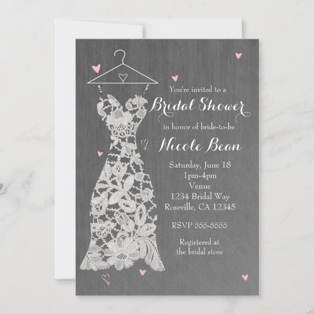Invitación Moderno Boda de encaje vestido Moda gris ducha de  (Anverso)