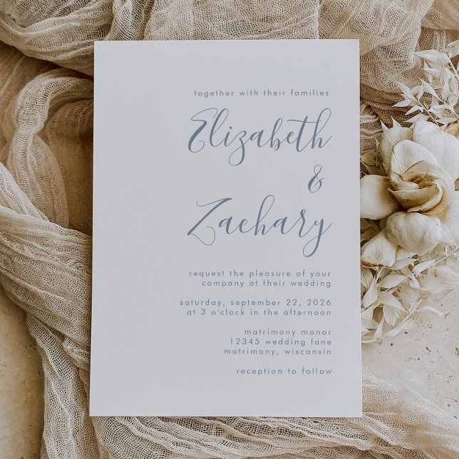 Invitación Moderno Boda de escritura azul turbulento mínimo (Subido por el creador)