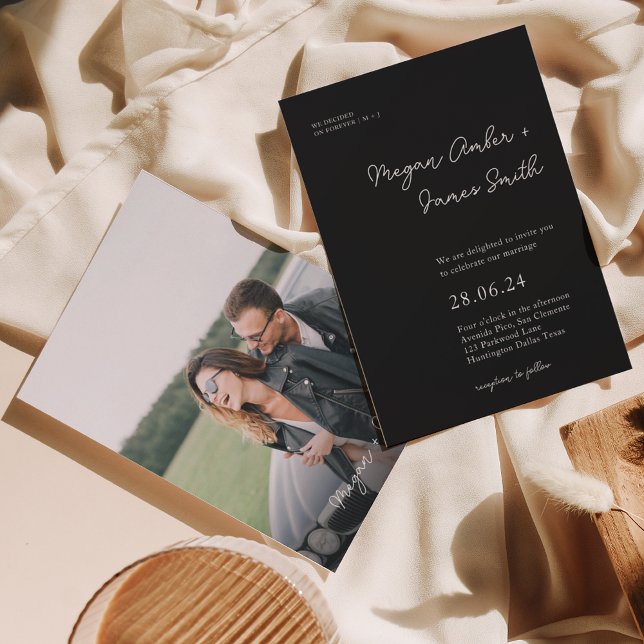 Invitación Moderno Boda de escritura de estilo blanco y negro (Subido por el creador)