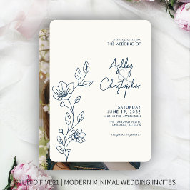 Invitación Moderno Boda de esquema de follaje azul índigo