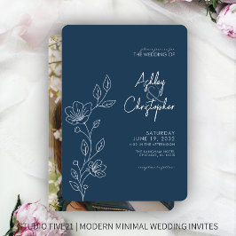 Invitación Moderno Boda de esquema de follaje azul índigo
