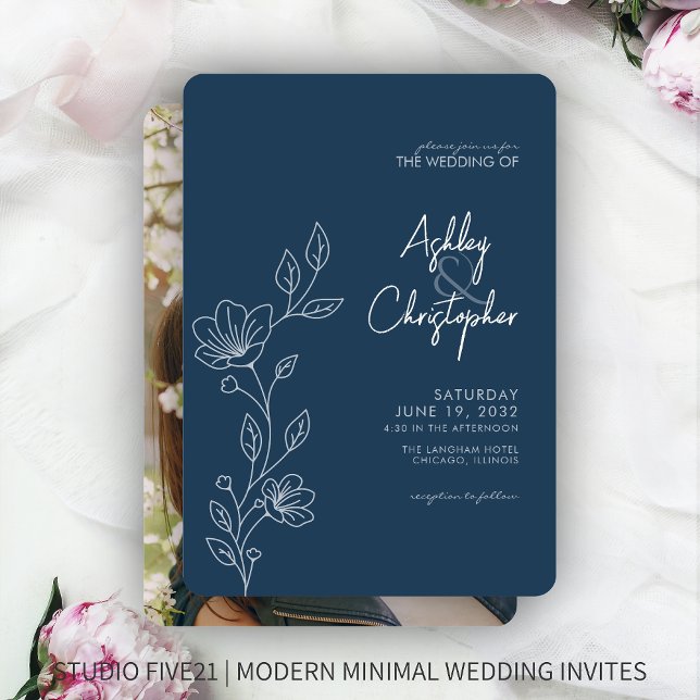 Invitación Moderno Boda de esquema de follaje azul índigo (Subido por el creador)