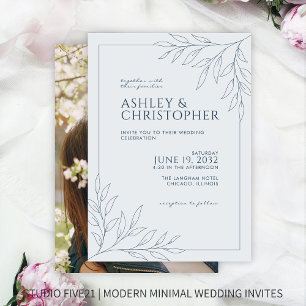Invitación Moderno Boda de esquema de follaje azul índigo