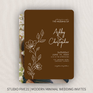 Invitación Moderno Boda de esquema de follaje marrón nogal