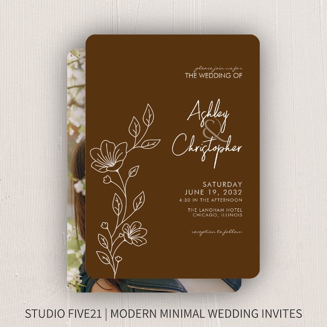 Invitación Moderno Boda de esquema de follaje marrón nogal (Subido por el creador)