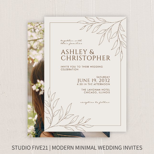 Invitación Moderno Boda de esquema de follaje marrón nogal (Subido por el creador)