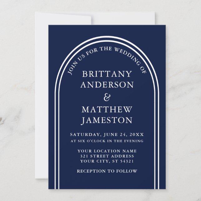 Invitación Moderno Boda de estilo Art Nouveau Azul (Anverso)