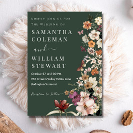 Invitación Moderno Boda de Flor Silvestre Boho Rústico Verde