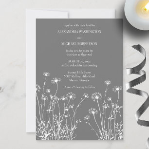 Invitación Moderno Boda de Flor Silvestre Gris y Blanco
