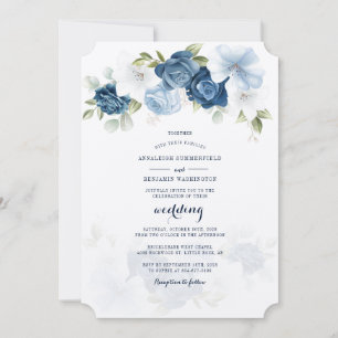 Invitación Moderno Boda de Floral Azul Dusty Botánico