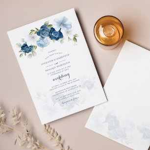 Invitación Moderno Boda de Floral Azul Dusty Botánico