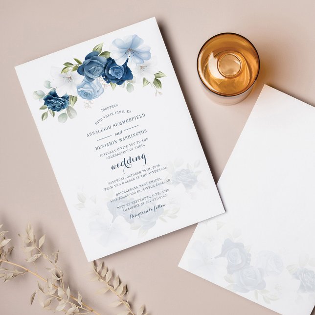 Invitación Moderno Boda de Floral Azul Dusty Botánico (Subido por el creador)