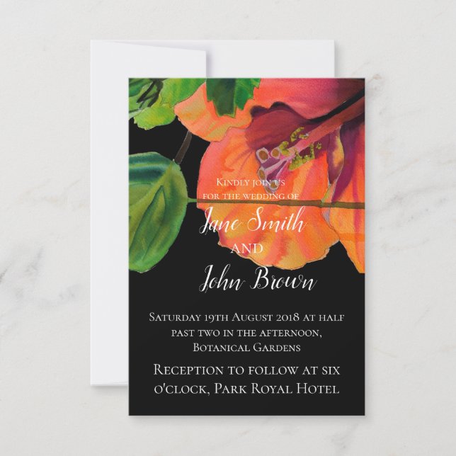 Invitación Moderno boda de flores de arte de hibiscus tropica (Anverso)