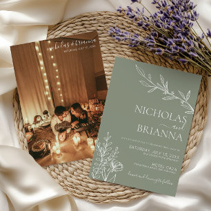 Invitación Moderno Boda de foto Minimalista verde sabio