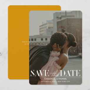 Invitación Moderno Boda de fotografía amarillo dorado Save Da