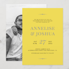 Invitación Moderno boda de fotografía amarillo gris y moderno