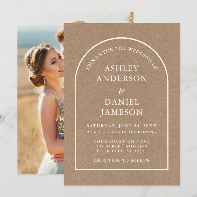 Invitación Moderno Boda de fotografía Arch Kraft con estilo (Anverso / Reverso)