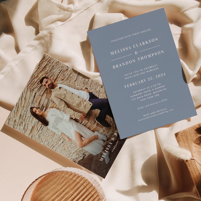 Invitación Moderno Boda de fotografía azul turbulento Minimal (Subido por el creador)