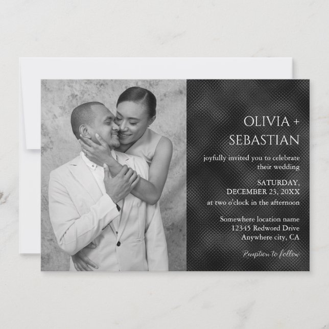 Invitación Moderno Boda de fotografía con textura en negro mí (Anverso)