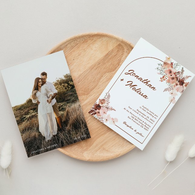 Invitación Moderno Boda de fotografía de Boho Floral Terracot (Subido por el creador)