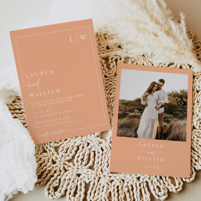 Invitación Moderno Boda de fotografía de Boho Peach Fuzz (Subido por el creador)