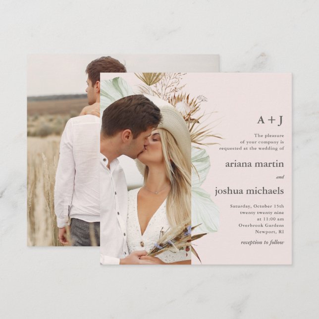 Invitación Moderno Boda de fotografía de dos boho de Rubor (Anverso / Reverso)