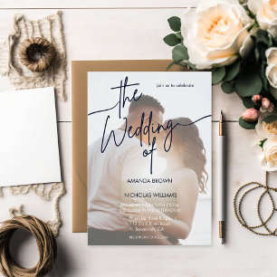 Invitación Moderno Boda de fotografía de la Marina Minimalist