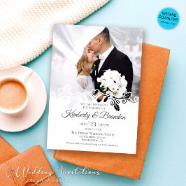 Invitación Moderno Boda de fotografía de marco blanco simple