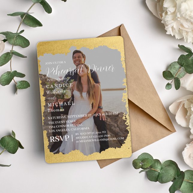 Invitación Moderno Boda de fotografía de marco dorado de moda (Subido por el creador)