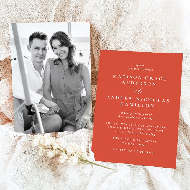 Invitación Moderno Boda de fotografía de Naranja mínimo de Ve (Subido por el creador)