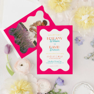 Invitación Moderno Boda de fotografía de onda Verde azulada M