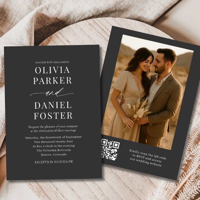 Invitación Moderno Boda de fotografía elegante de código QR (Subido por el creador)