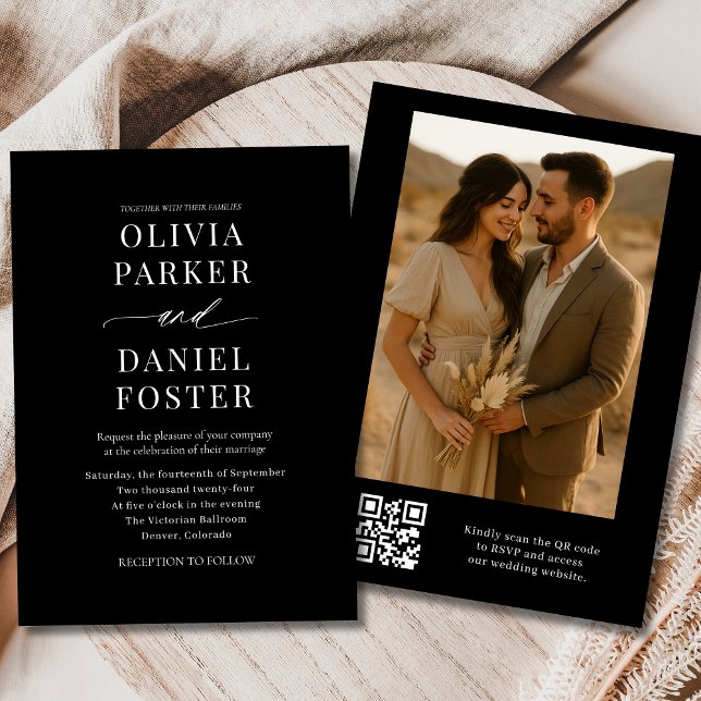 Invitación Moderno Boda de fotografía elegante de código QR n (Subido por el creador)