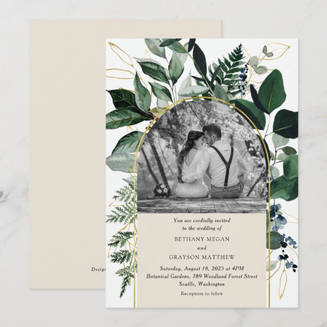 Invitación Moderno boda de fotografía en arco de jardín botán (Anverso / Reverso)