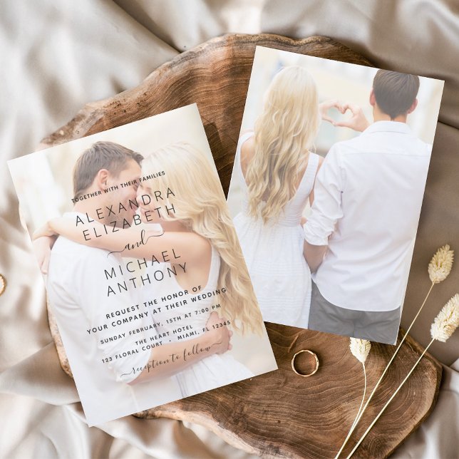 Invitación Moderno Boda de fotografía en negro y blanco super (Subido por el creador)