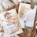 Invitación Moderno Boda de fotografía en negro y blanco super<br><div class="desc">Eleva la elegancia de tu boda con nuestras invitaciones de boda fotográfica en blanco y negro. Estas invitaciones combinan sofisticación clásica con minimalismo moderno, lo que le da un tono perfecto para su día especial. El diseño monocromo exuera elegancia intemporal, mientras que una función de fotografía de personalizable le permite...</div>