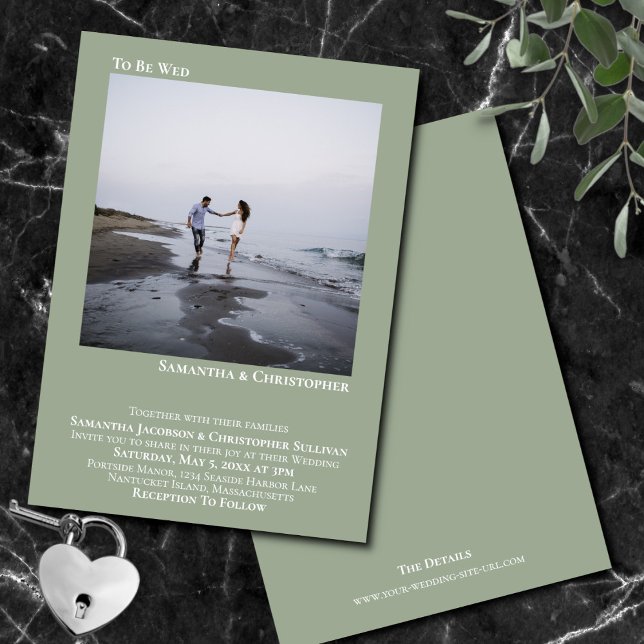 Invitación Moderno Boda de fotografía Minimalista Sage Green  (In Situ Front/Back)