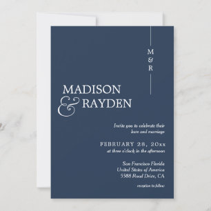 Invitación Moderno Boda de fotografía monograma azul de la Ma