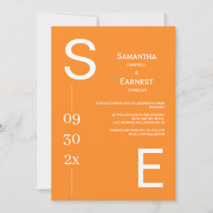 Invitación Moderno Boda de fotografía Naranja simple brillant