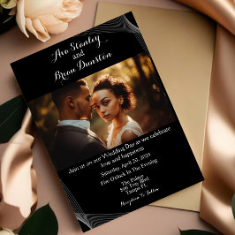 Invitación Moderno Boda de fotografía negra y minimalista