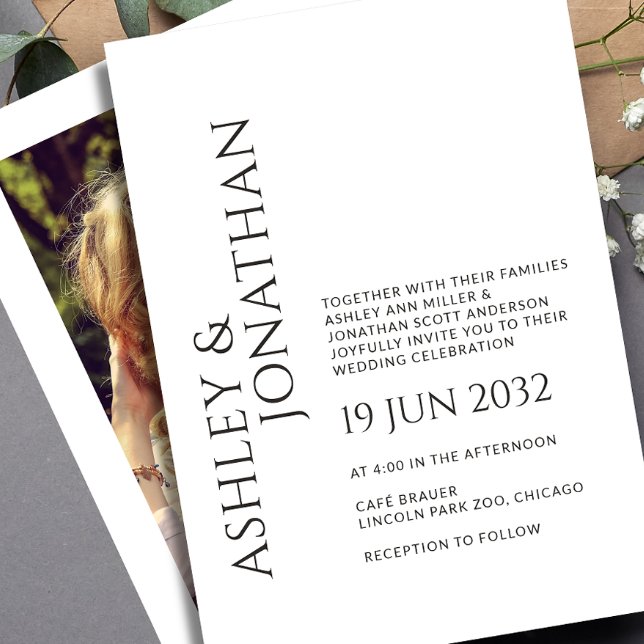 Invitación Moderno Boda de fotografía negrita y Minimalista (Subido por el creador)